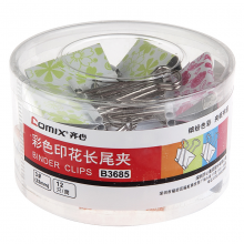 齐心 B3685 彩色印花长尾夹 3号
