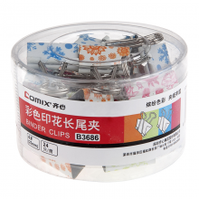 齐心 B3686 彩色印花长尾夹 4号