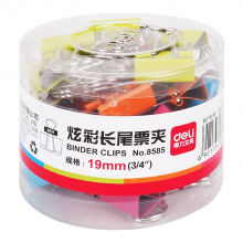 得力 8585 炫彩系列长尾票夹筒装 19mm(3/4) (单位:筒) 混色