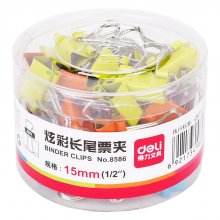 得力 8586 炫彩系列长尾票夹筒装 15mm(3/5) (单位:筒) 混色