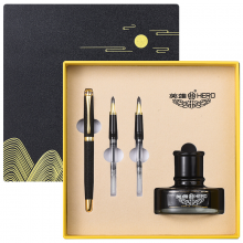 英雄（HERO）1520绒砂多彩细尖铱金钢笔/特细钢笔/美工笔 三合一男女款 墨水 套装黑色