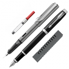凌美LAMY Al-star恒星钢笔 银灰色 EF笔尖钢笔套装+派克PARKERIM2015系列纯黑丽雅白夹墨水笔