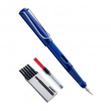 凌美(LAMY)钢笔 Safari狩猎者签字笔钢笔套装宝蓝色F尖（含1个吸墨器1盒5只装黑色替换笔芯)