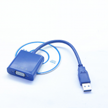 USB3.0转VGA接口头外置显卡usb2.0toVGA转换器接头线高清投影仪 蓝色 25cm