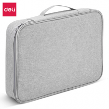 得力(deli)防水防尘证件收纳包 家用大容量多功能文件袋收纳箱 内置PP隔板 单层 灰色 63759