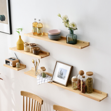 爱必居 实木隔板墙上置物架电视背景墙壁装饰架机顶盒架 原木色30*15cm