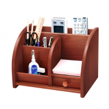 金得利 高品质木质多功能笔筒大号桌面收纳盒办公用品组合遥控器化妆品收纳盒纪念品工艺品 胡桃色 SN180
