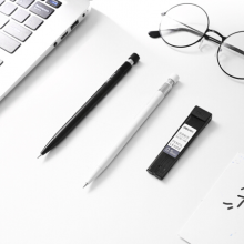 得力(deli)0.5mm学生金属活动自动铅笔套装 黑白2支笔+HB铅芯1盒33521