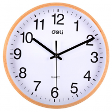 得力9006 简约现代圆形时钟 电子时钟挂钟客厅钟表办公钟 颜色随机 木纹 8818 (12寸)
