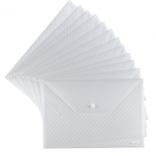 金得利（KINARY）12个装 A4透明斜纹按扣文件袋 考试资料收纳袋 塑料防水档案袋 FB330 白色