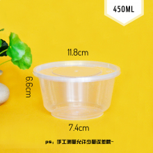 一次性餐盒透明塑料盒打包盒快餐加厚外卖汤碗带盖 450ml圆透明加厚(300套带盖)