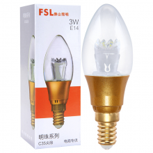 佛山照明（FSL）LED尖泡水晶灯节能泡3W小口E14日光色6500K 明珠金色