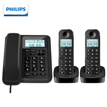飞利浦（PHILIPS）数字无绳电话机 无线座机 子母机 办公家用 信号覆盖广 屏幕白色背光 DCTG167一拖二黑色