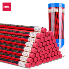  得力(deli)50支2B铅笔经典红黑抽条六角杆铅笔带橡皮头 学生考试素描绘图铅笔 33594
