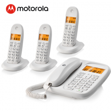 摩托罗拉(Motorola)数字无绳电话机 无线座机 子母机一拖三 办公家用 中文显示 双免提套装CL103C(白色)