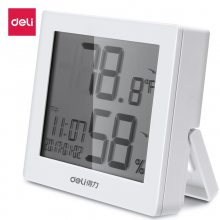 得力8813 LCD带时间闹钟电子温湿度计 室内温湿度表  