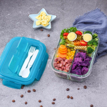 乐扣 分隔饭盒耐热玻璃保鲜盒带餐便当盒 绿色3分格1000ML