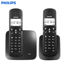 飞利浦（PHILIPS）无绳电话机 无线座机 子母机 办公家用 屏幕白色背光 持久待机 DCTG186（1+1）黑色） 