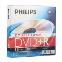 飞利浦 DVD+R DL空白光盘/刻录盘 8速8.5GB 单面双层 10片盒装
