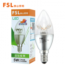 佛山照明 LED尖泡水晶灯泡节能灯泡5W透明E14小口白光6500K 晶钻银色