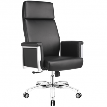 国产舒适中背黑色（黑灰色）皮革转椅ZY-B21 