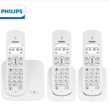 飞利浦（PHILIPS）无绳电话机 无线座机 子母机 办公 屏幕白色背光 持久待机 DCTG186（1+2）白色