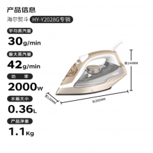 海尔（Haier）电熨斗蒸汽挂烫机2000W陶瓷涂层垂直便捷熨烫机电烫斗