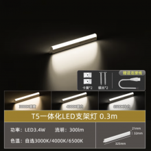 飞利浦（PHILIPS）T5灯管一体化LED灯日光长条线型灯灯带光管0.3米LED3.4W 中性光