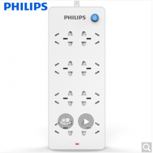  飞利浦（PHILIPS）插座/插线板/插排/排插/接线板/拖线板 8位3米全长 保护门安全 防火阻