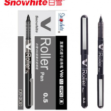 白雪(snowhite)0.5mm针管型黑色直液式走珠笔办公签字笔速干中性笔水笔 12支/盒V60