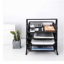 得力(deli)商务四层金属文件盘 托盘可前后移动 高质文件座 黑9184 