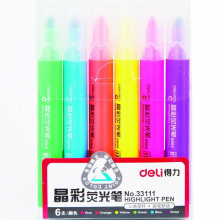 得力(deli)6色荧光笔考试复习重点标记笔 水性记号33111