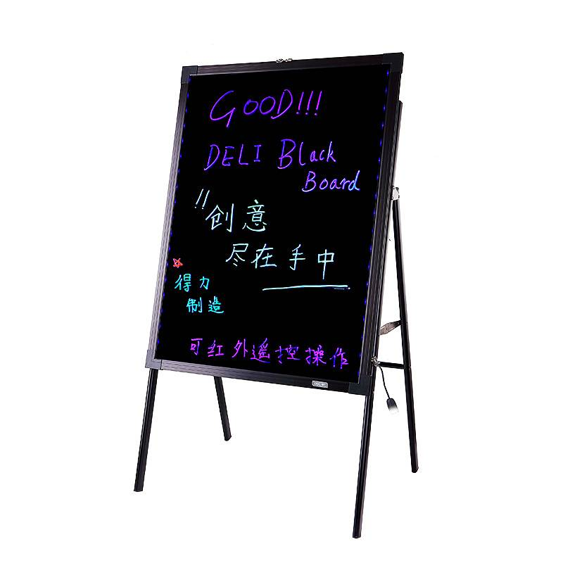 得力8732电子荧光板LED钢化玻璃荧光黑板带支架广告牌写字板60x80