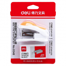 得力0348小型订书机订书器套装 迷你学习订书器 含12#订书针一盒