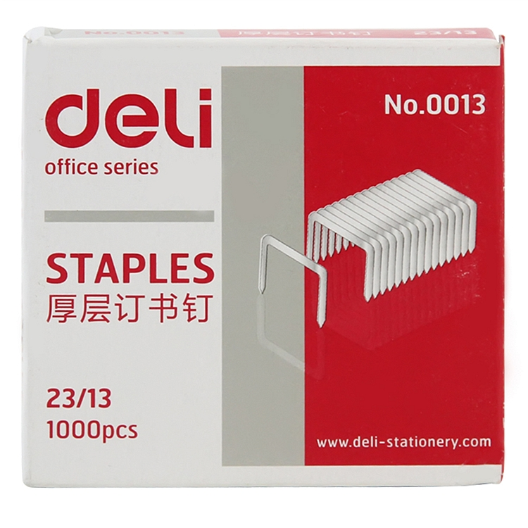 得力(deli)23/13厚层订书钉 1000枚/盒 10盒装 0013