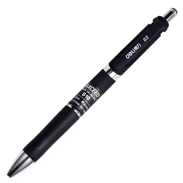 得力（deli） S10磨砂杆黑色按动中性笔 0.5mm  黑色 12支/盒