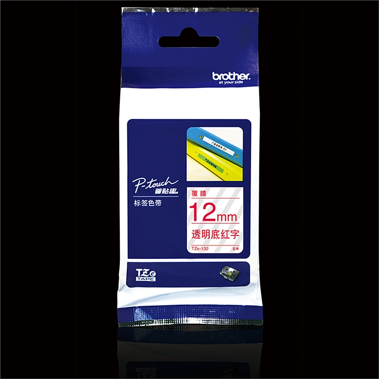兄弟（brother） TZe-132 兄弟TZe-132 12mm透明底红字标签色带