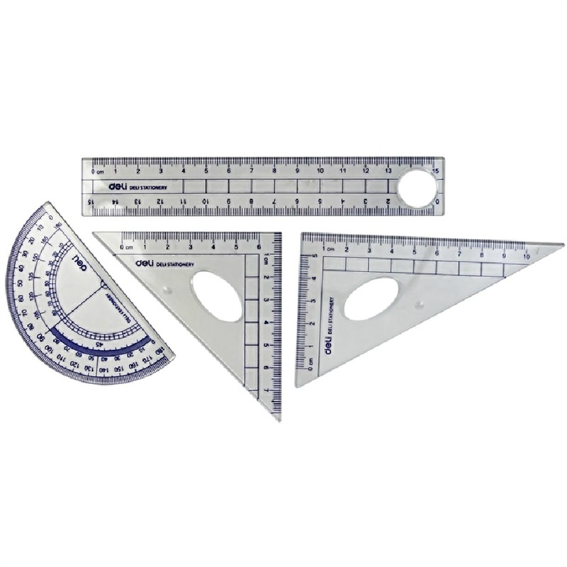 得力（deli）9597 绘图尺子四件套尺（直尺+三角尺*2+量角器）