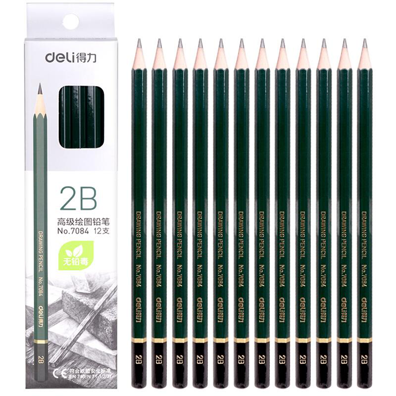 得力(deli)安全考试专用填涂答题卡2B木质铅笔学生铅笔12支/盒7084