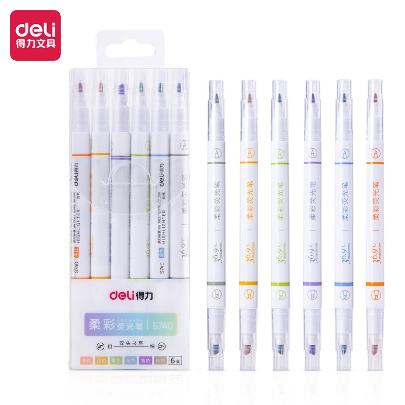 得力(deli) 6色双头荧光笔套装 柔彩套装 S740
