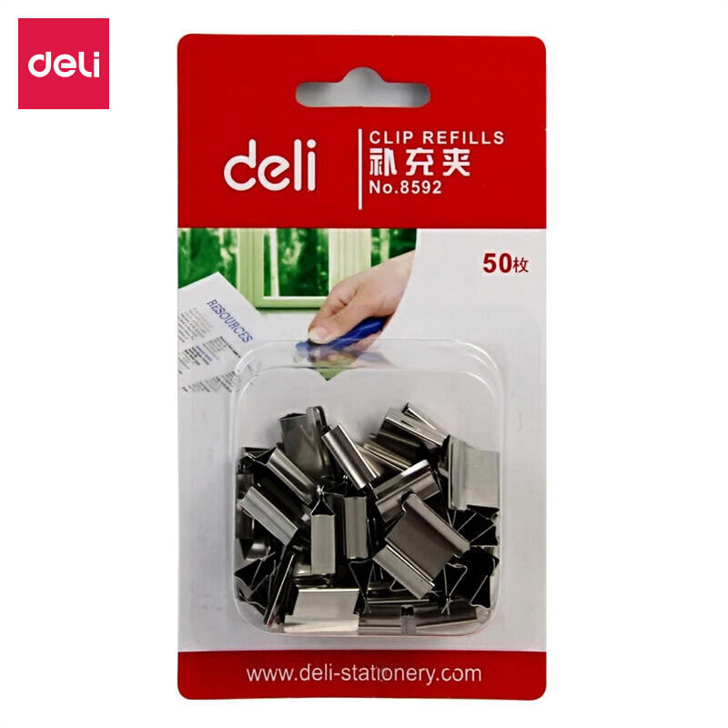 得力（deli）8592 金属推夹器夹纸器装订器 补充夹 50枚/卡