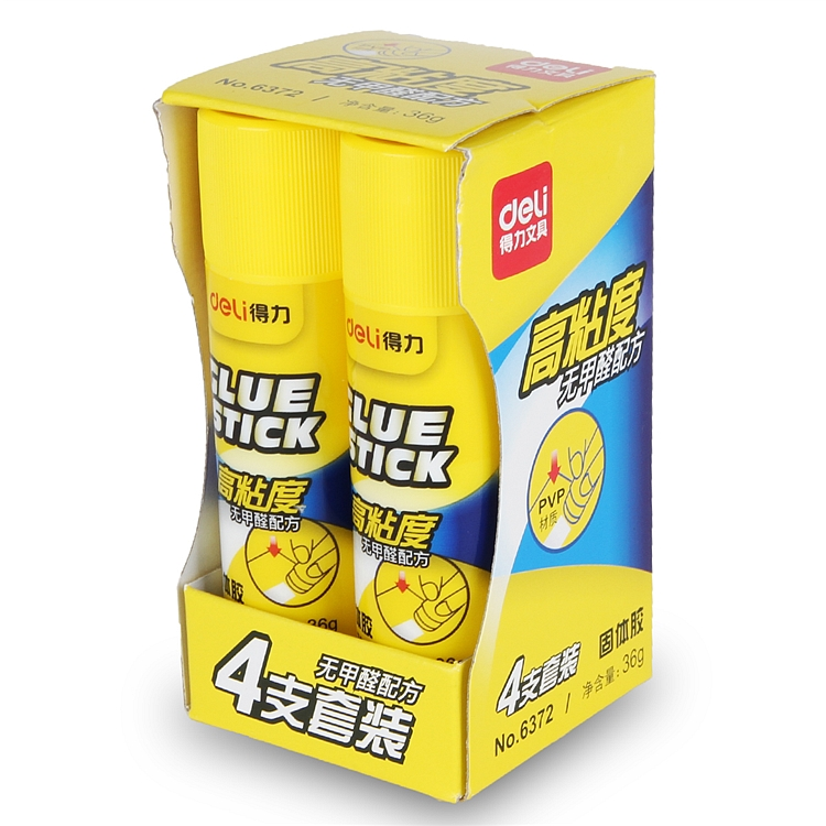 得力(deli)36g高粘度PVP固体胶水 无甲醛快干耐用胶棒 4支装