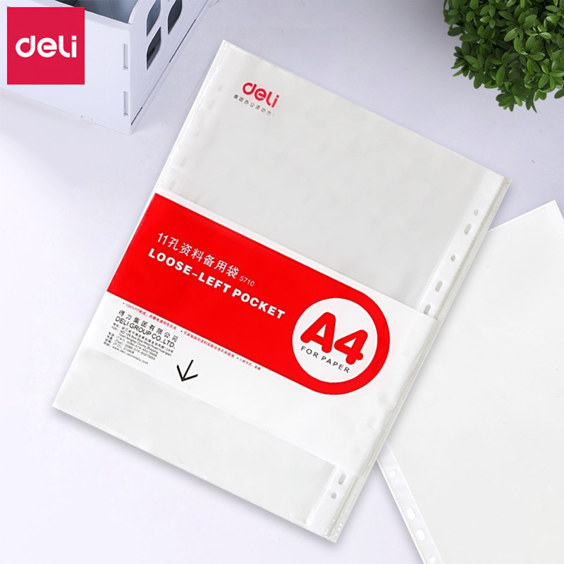 得力（deli）5710文件袋A4 20只/袋 11孔透明替芯袋5710