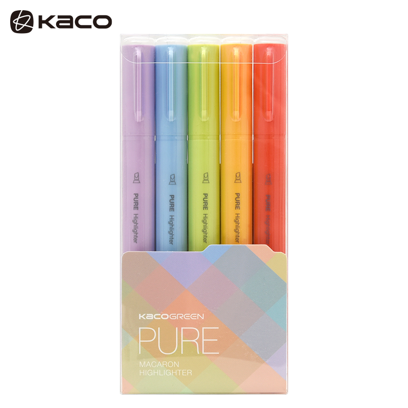KACO 书源荧光笔淡色系 糖果色记号笔彩色标记划重点学生用办公马克笔文具 荧光笔套装 5支/盒