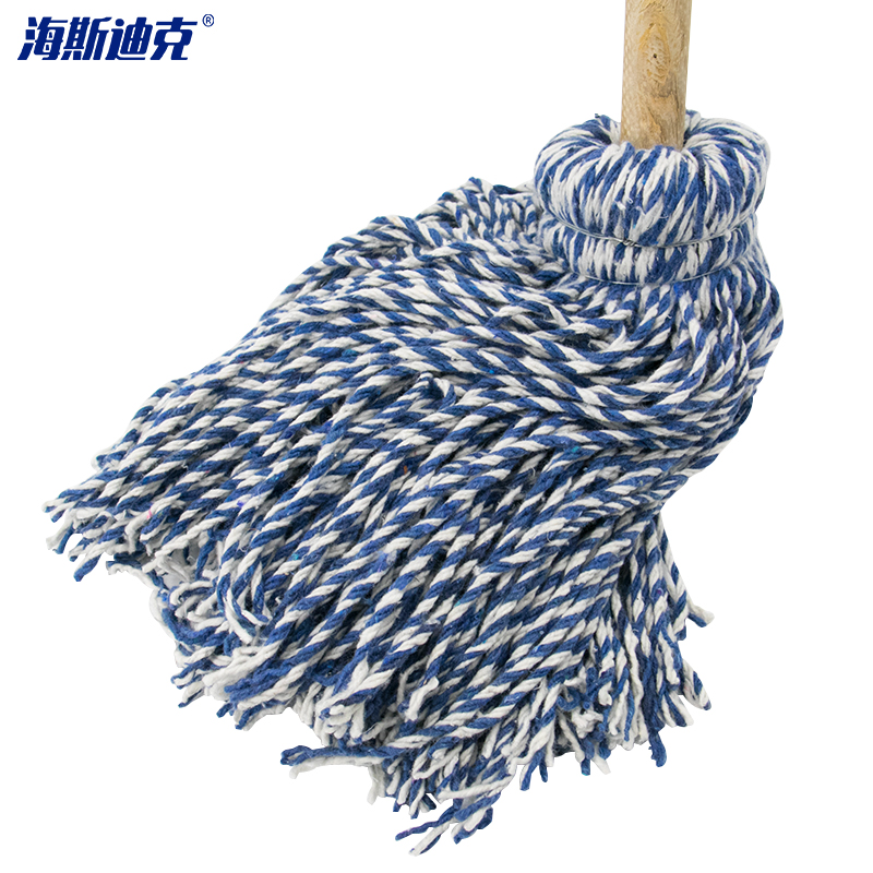 海斯迪克 HK-8027 传统拖把 蓝白色木头杆棉线拖 把吸水拖把 线条拖把布条拖把