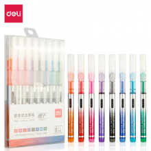 得力(deli) 彩色直液笔套装 0.5mm全针管学生签字笔中性笔 水笔走珠笔 8支/盒S855