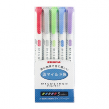 斑马 (ZEBRA) 荧光笔 WKT7 5色套装 淡雅系列 双头荧光笔  WKT7-5C-NC