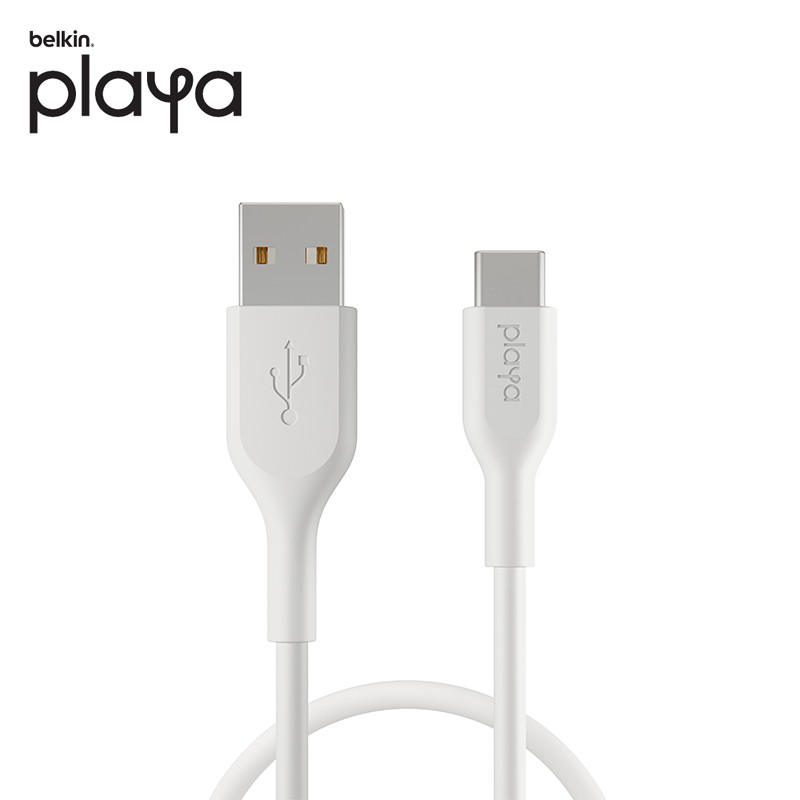 Belkin贝尔金playa USB-A转C PD快充线Type-C数据线适用于华为 A转C数据线 2米白色PVC