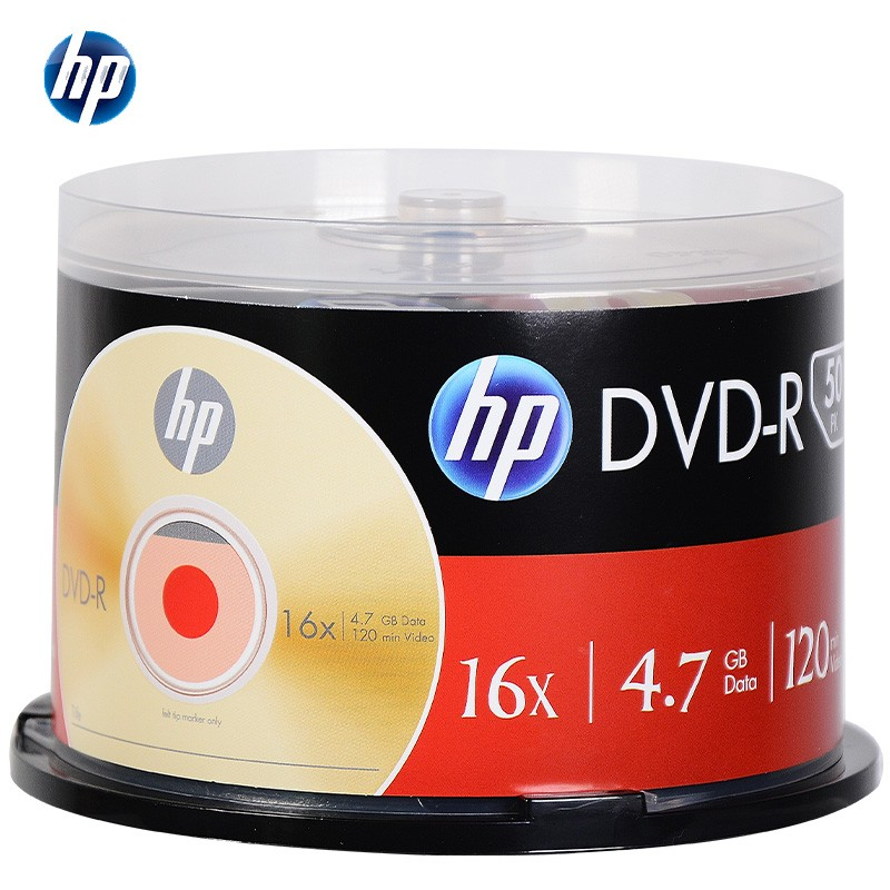 惠普（HP） DVD-R 光盘/刻录盘 空白光盘 16速4.7GB 桶装50片 