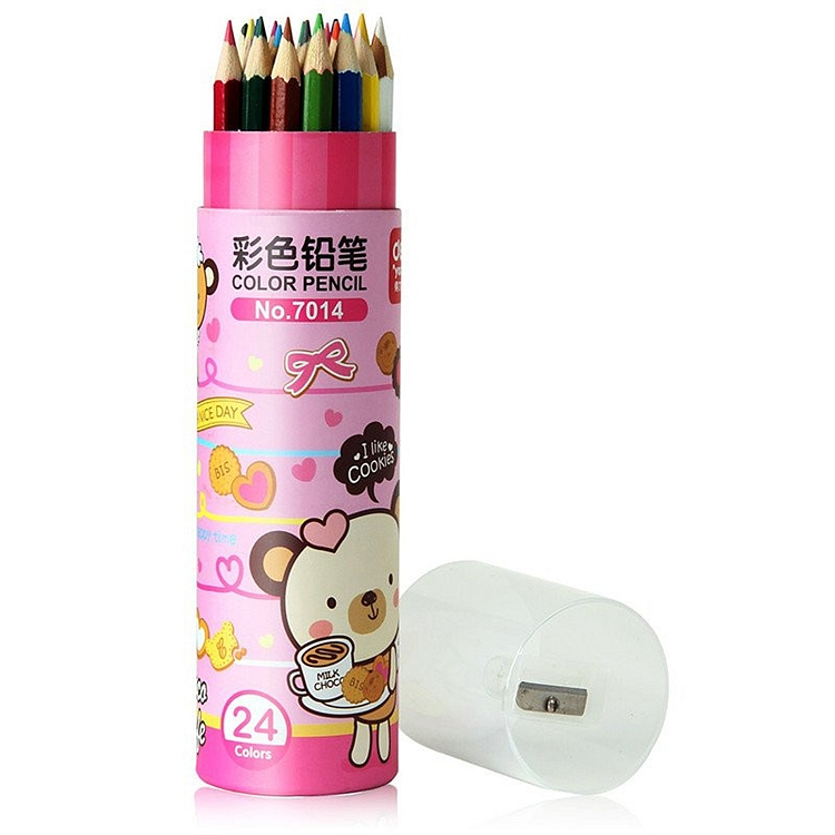 正品得力文具 得力7014彩色铅笔 24色彩色铅笔 绘画铅笔 带卷笔刀
